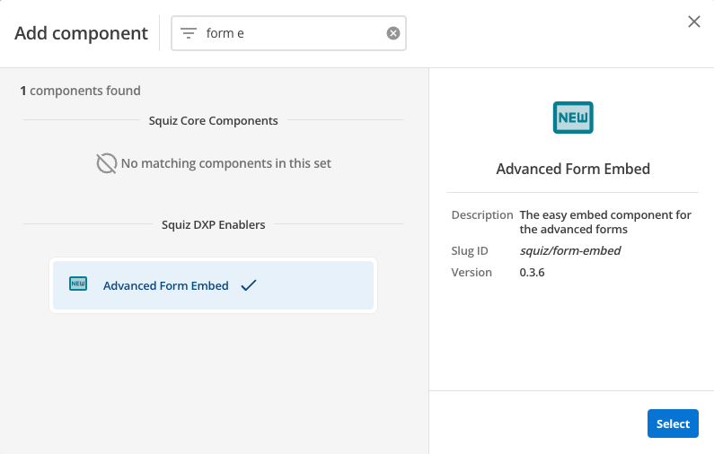 advanced form embed component select