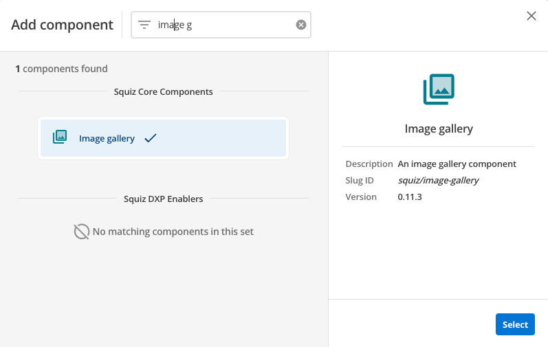 image gallery component select