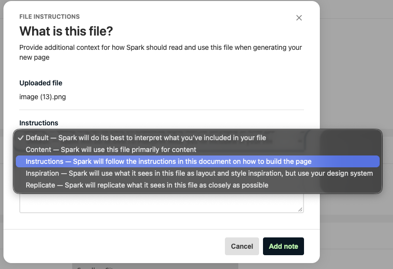 Screenshot showing the list of instruction types in a list