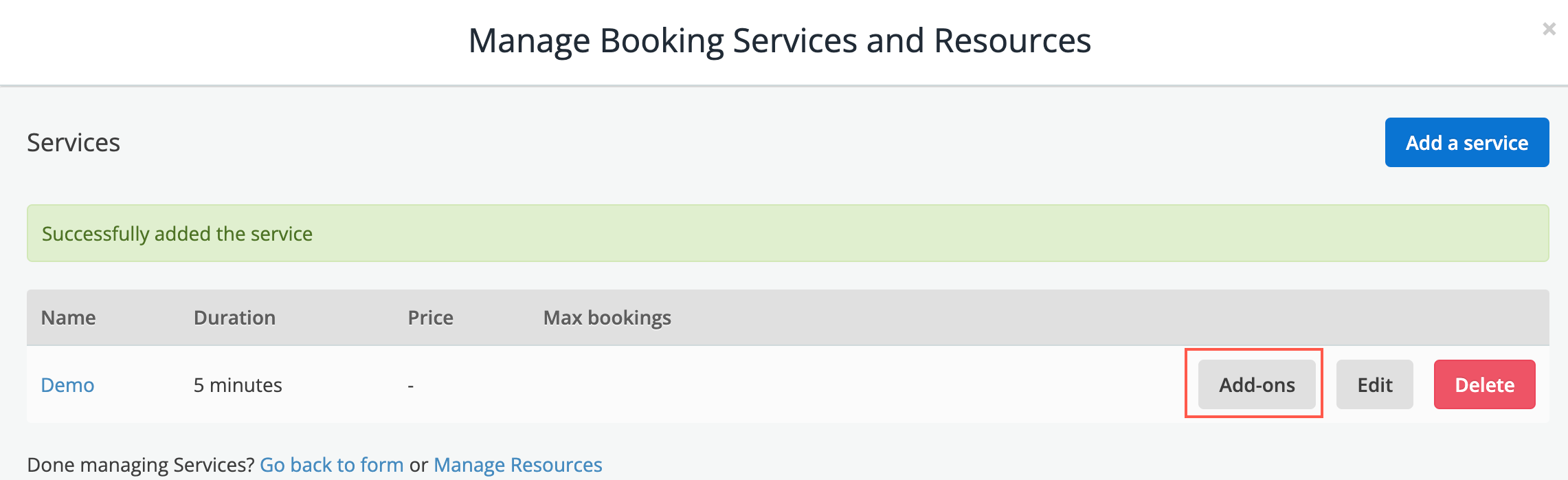 booking add service addons