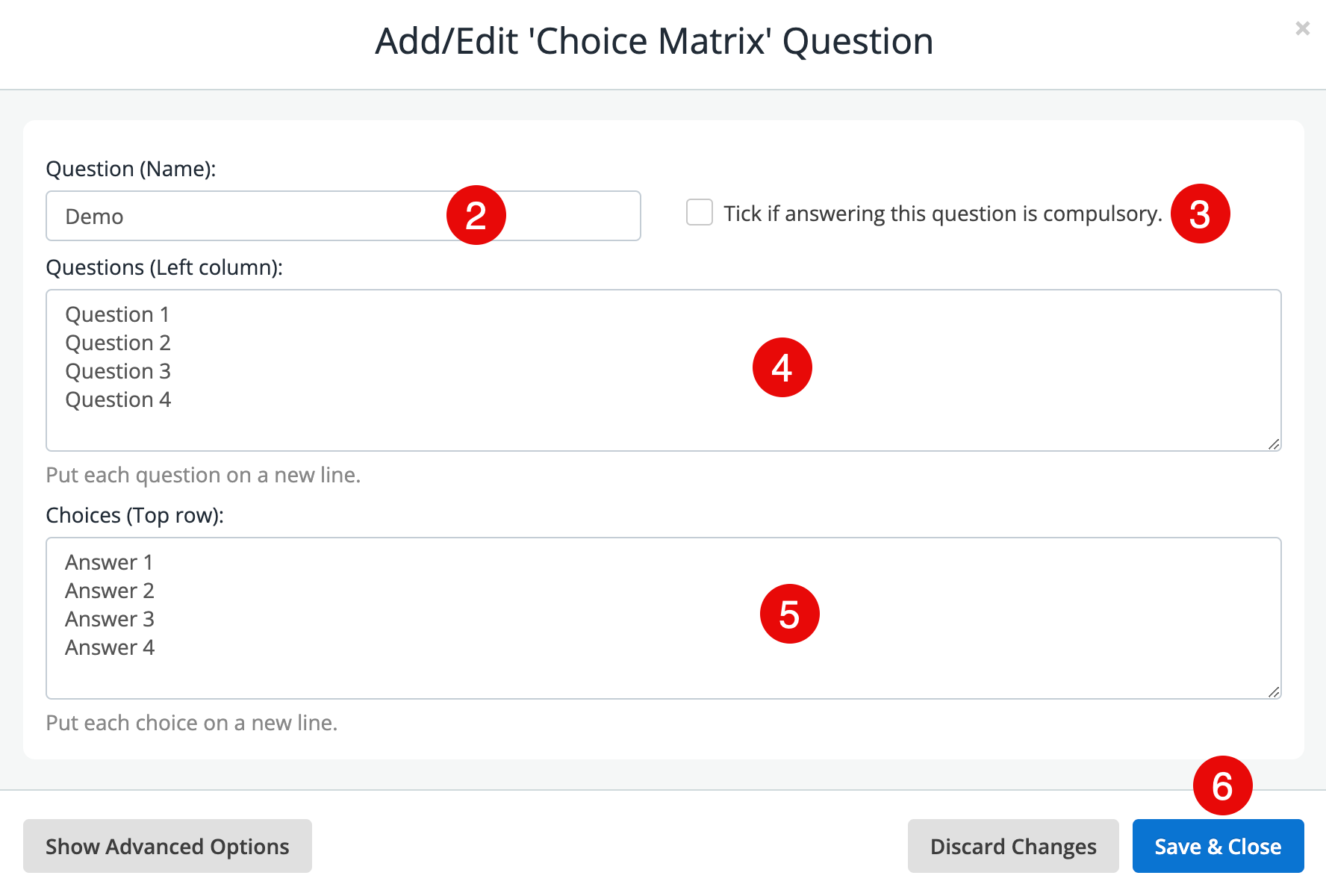 choice matrix settings