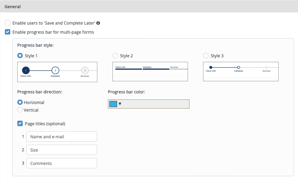 form settings general enable progress bar for multi page forms