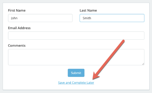 Example form with added save-and-complete later link highlighted