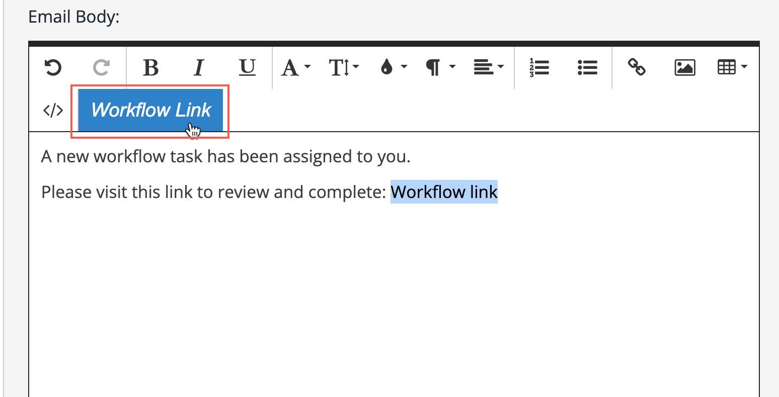 Workflow Link Button