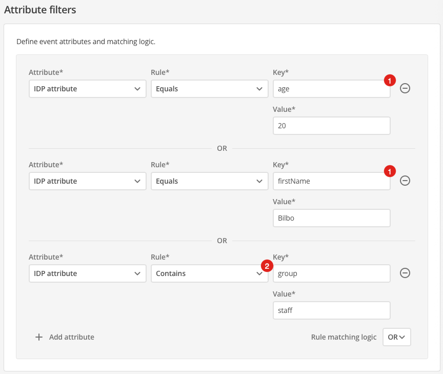 event type login attribute filters