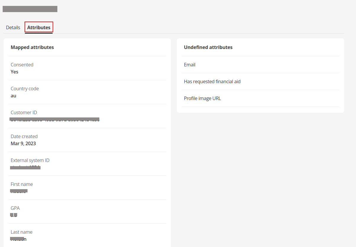 Customer attributes view
