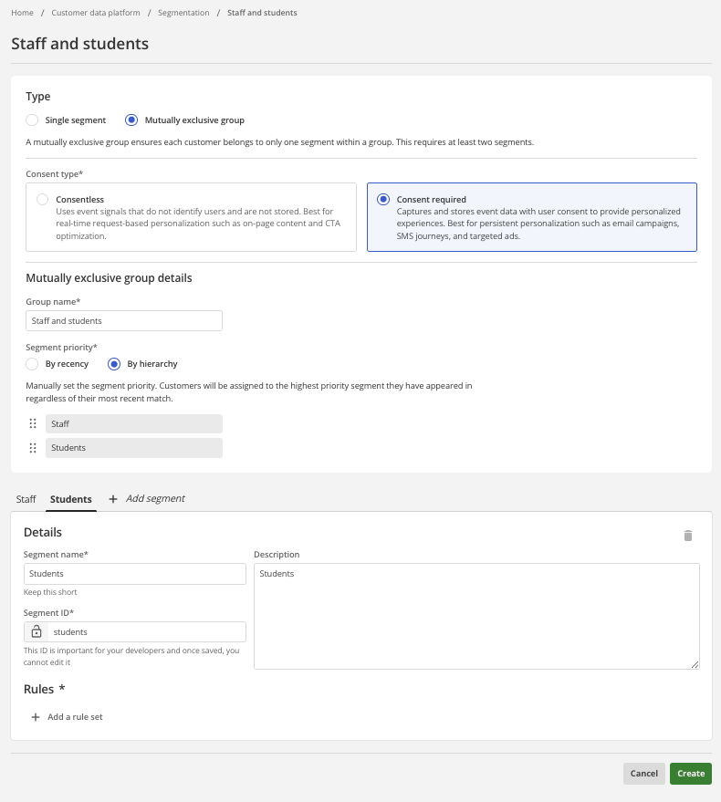 mutually exclusive segments by hierarchy