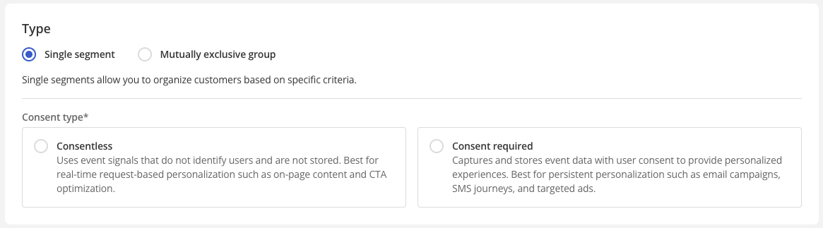 Segment builder consent type selection