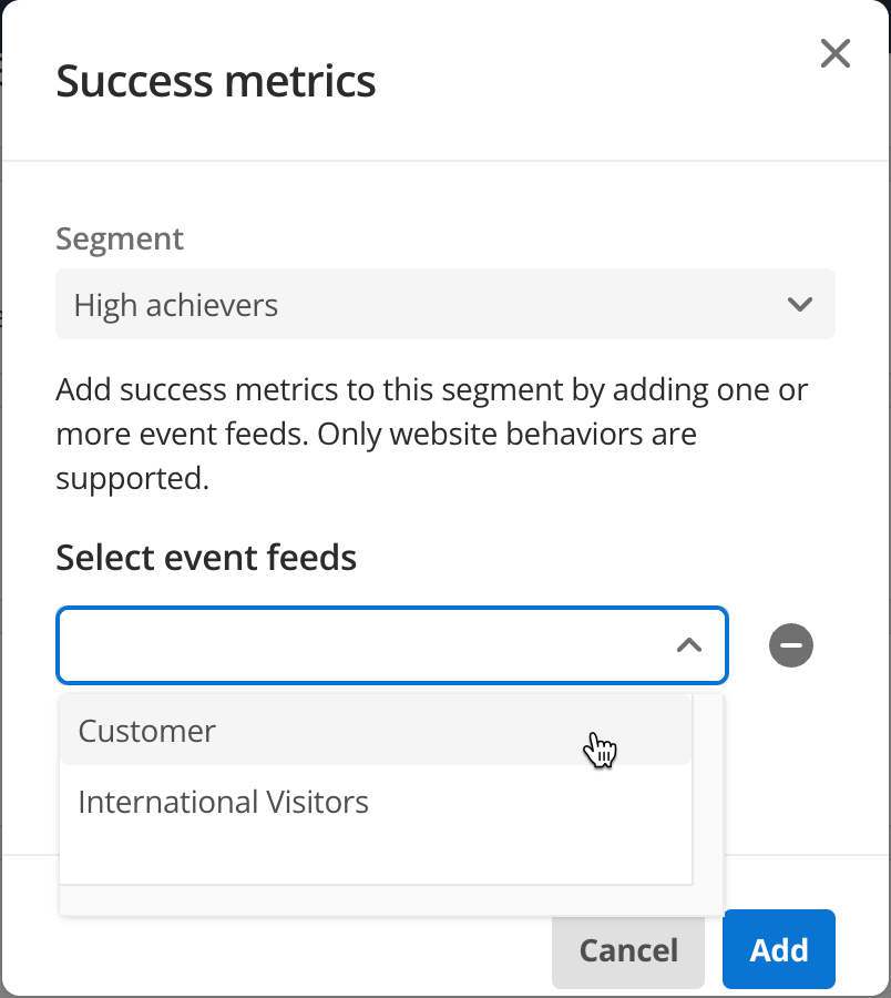 Success metric dialog box