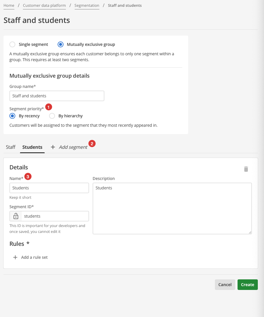 Mutually exclusive segments details
