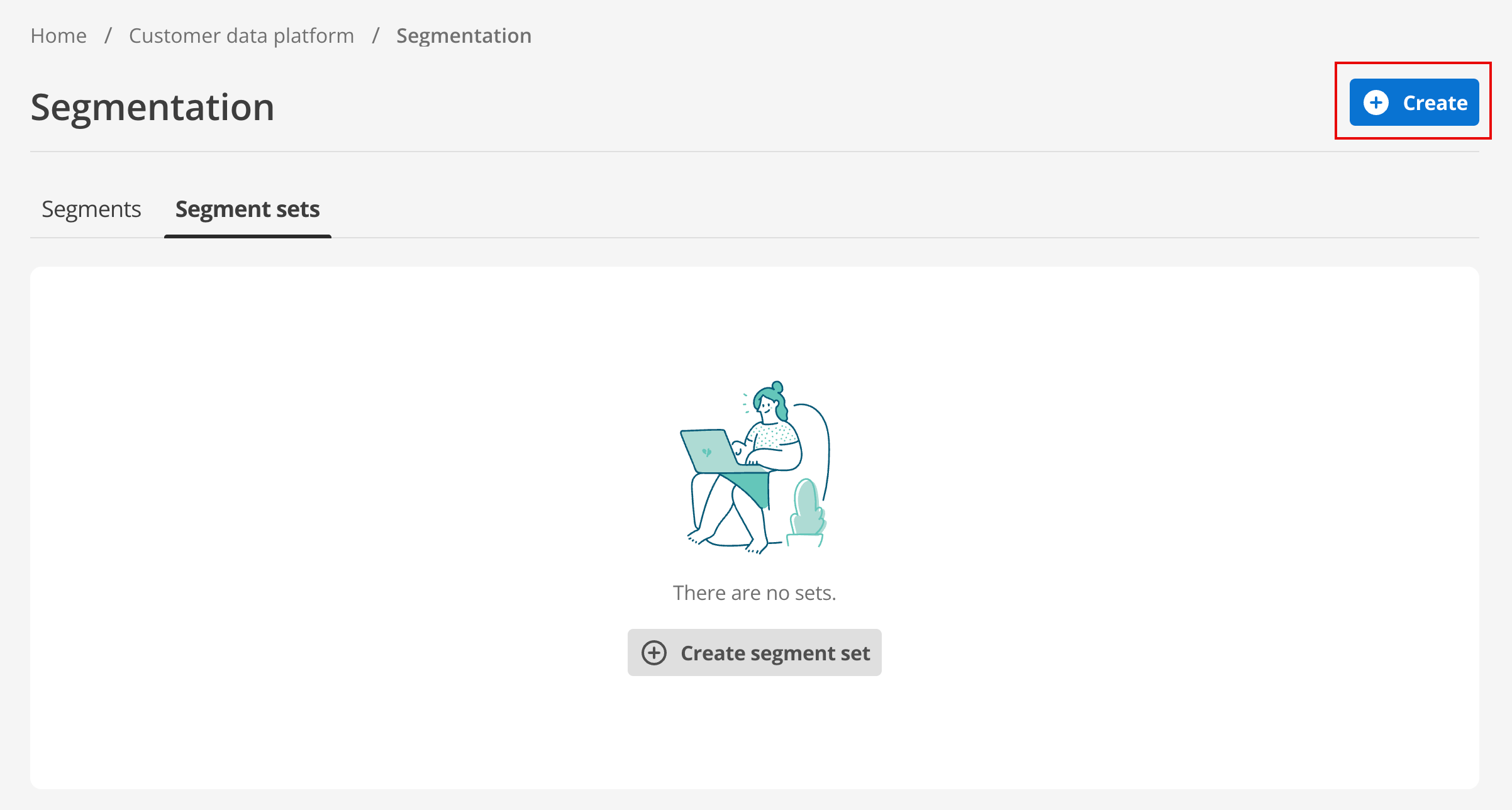 The Create button in the Segmentation interface.