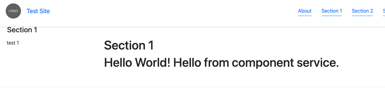 This image shows the page to which the component was added. It shows the text 'Hello World!'