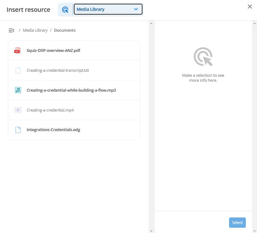 resource browser matrix asset uri nothing selected