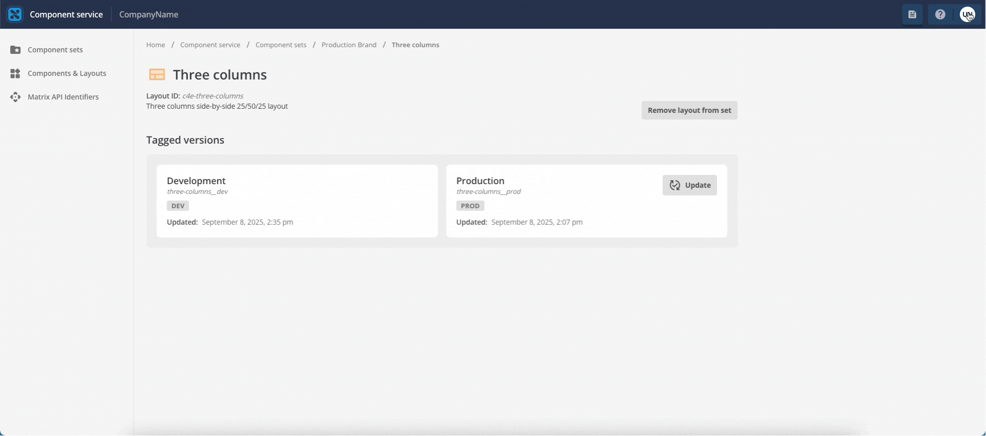 Screen capture showing the Update production process