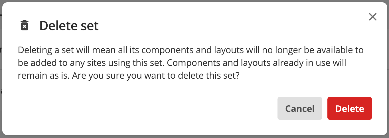 Screen capture of the Delete set confirmation dialog.
