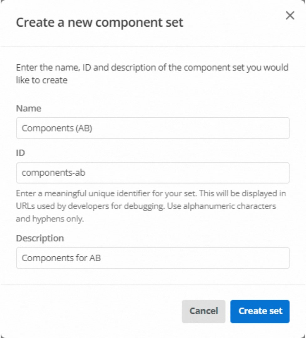 component sets create new set create a new component set dialog