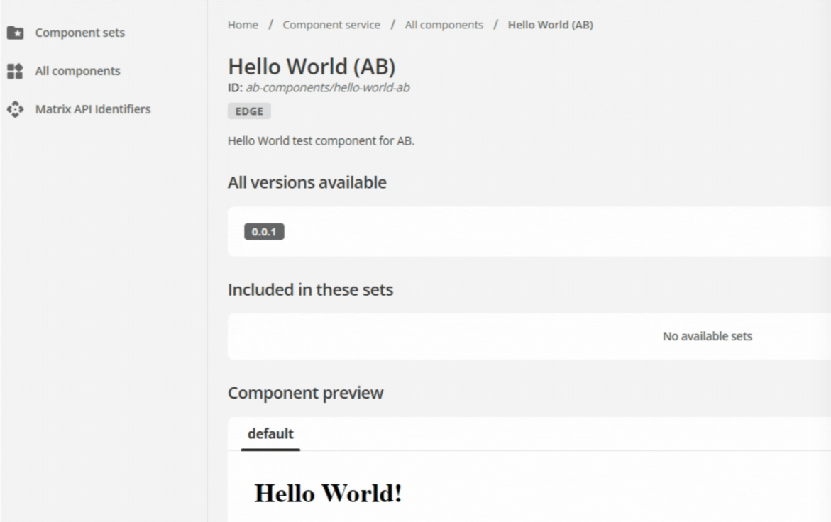 hello world component preview in component service