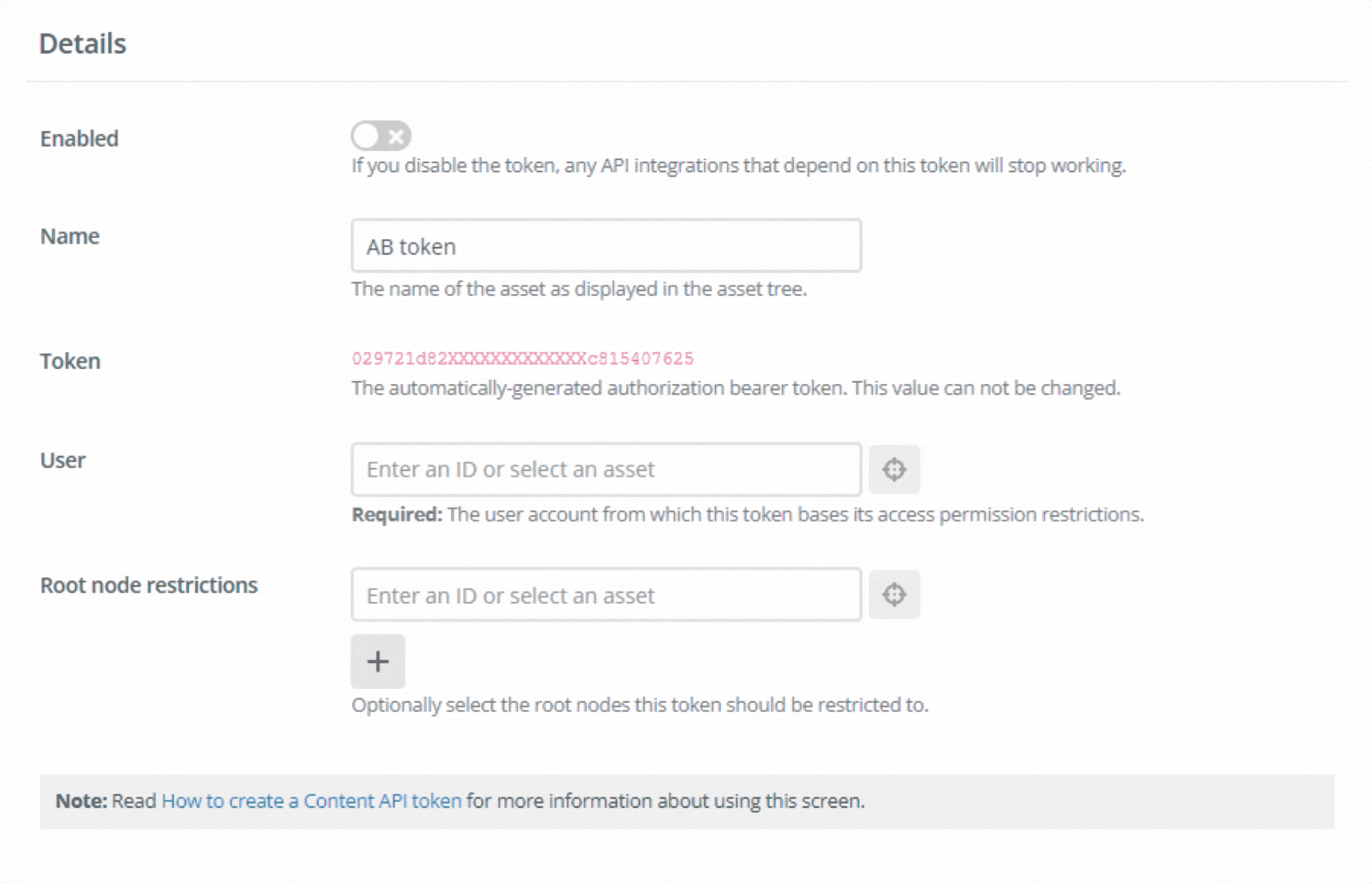matrix content api token edit screen