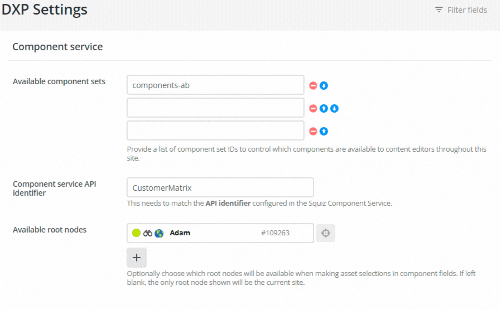 matrix site asset dxp settings dialog