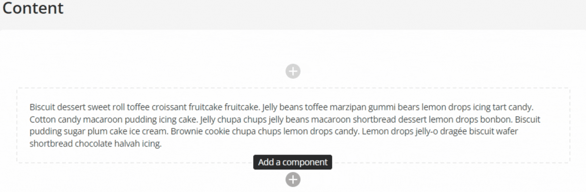 matrix standard page content add a component button