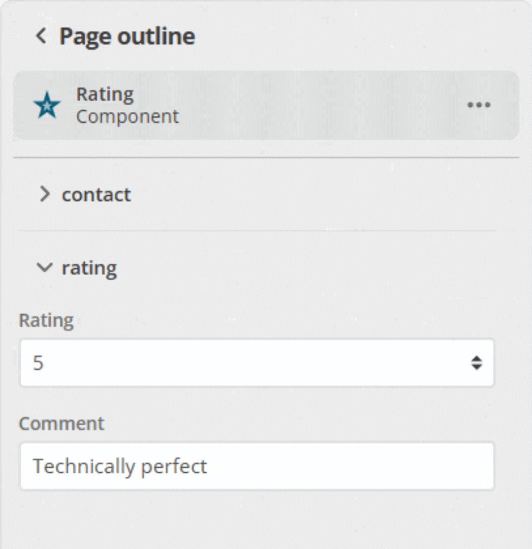 Page outline with a previously collapsed object group expanded to show its fields.
