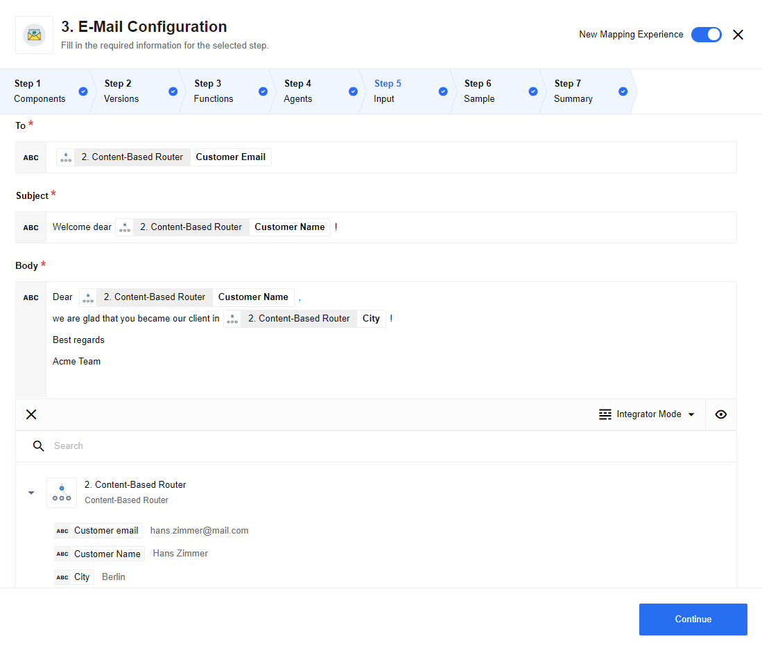 Email component - configure input