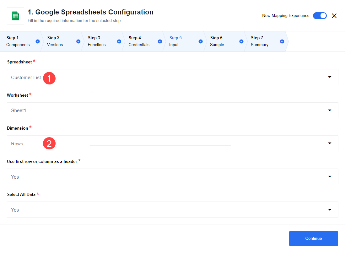Google Spreadsheet configure input