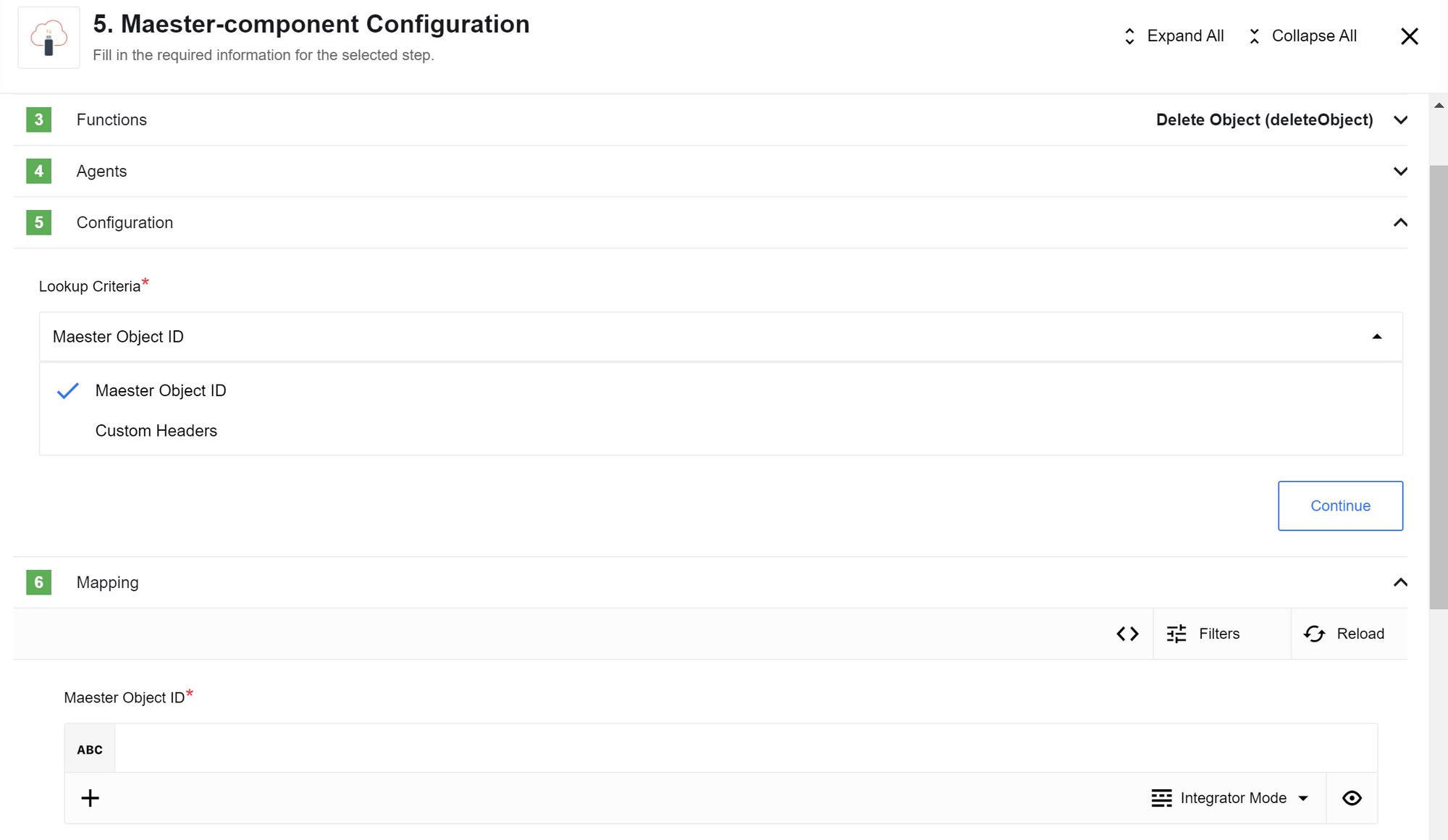 The configuration screen for the 'Delete object' action. It shows a 'Lookup Criteria' dropdown menu
