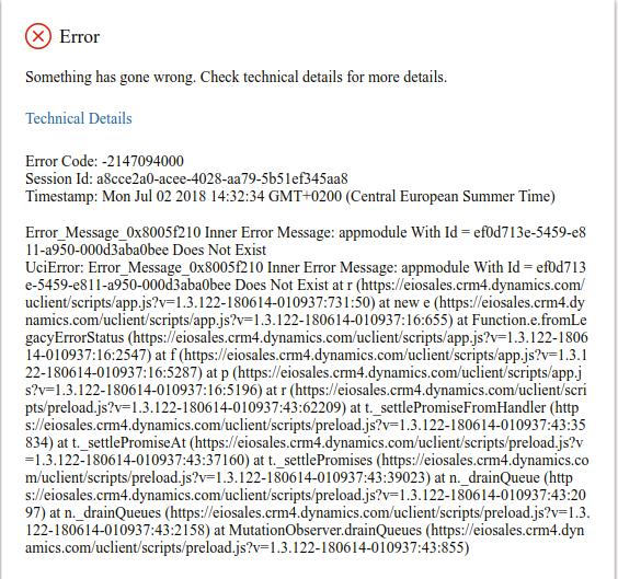 Dynamics 365 Error