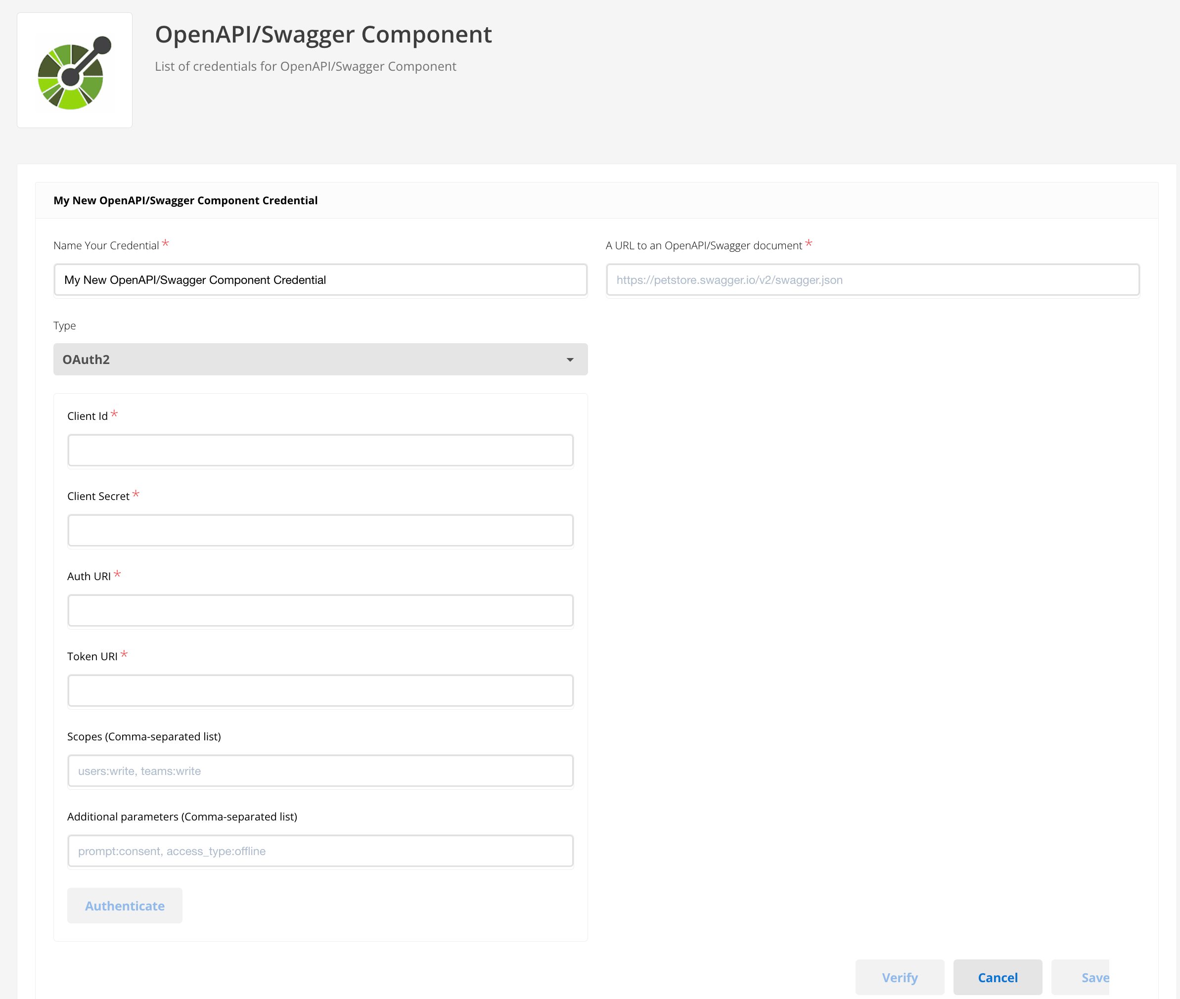 The OAuth2 credentials form showing Client Id