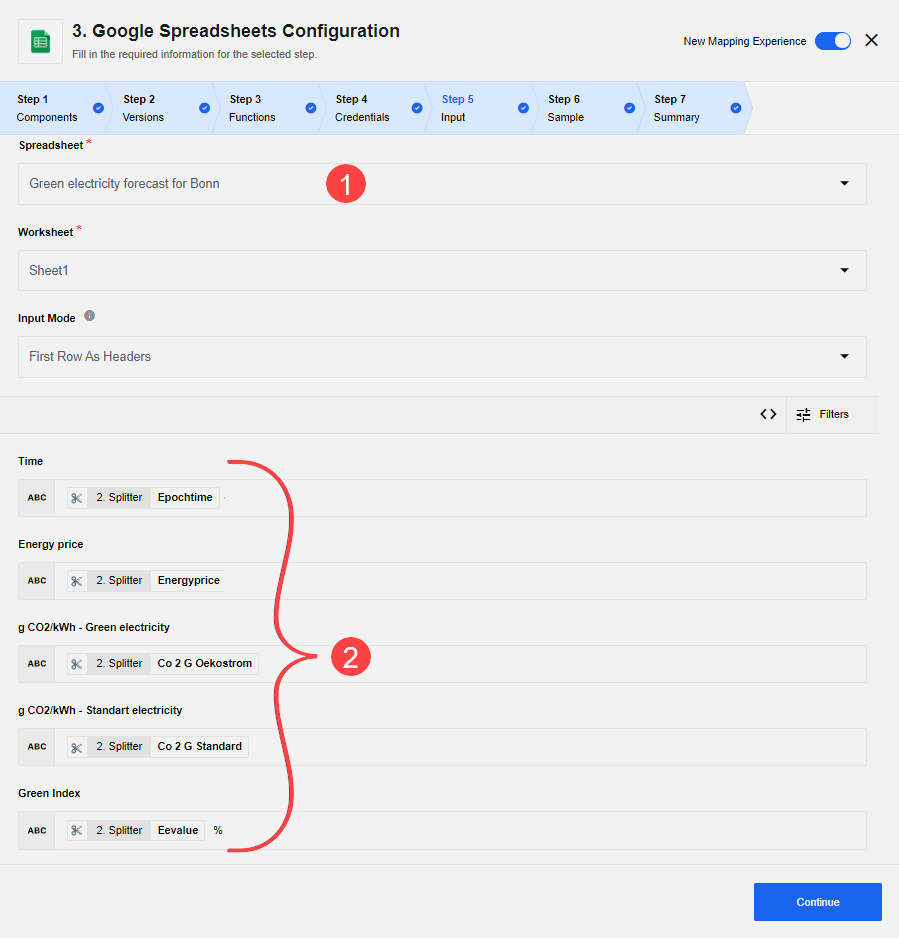 Configure spreadsheet