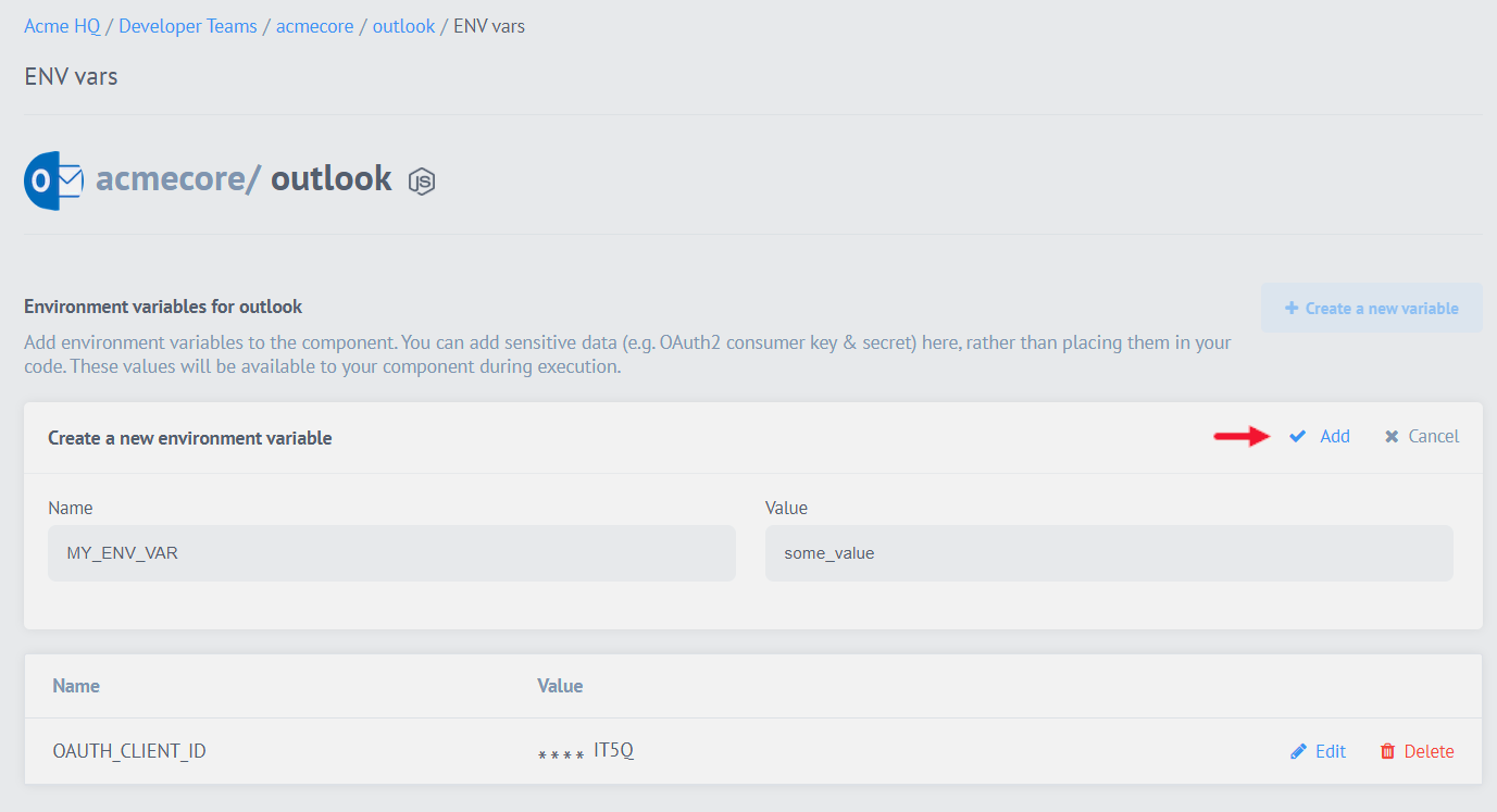 Add environment variables