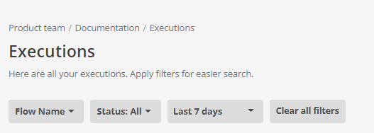 Executions page filters