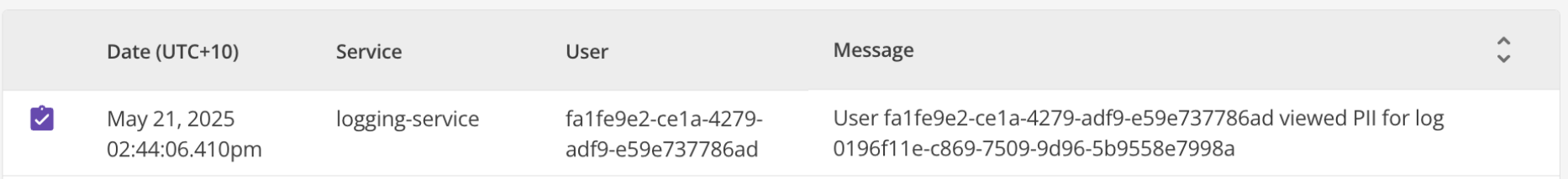 log message pii access logged