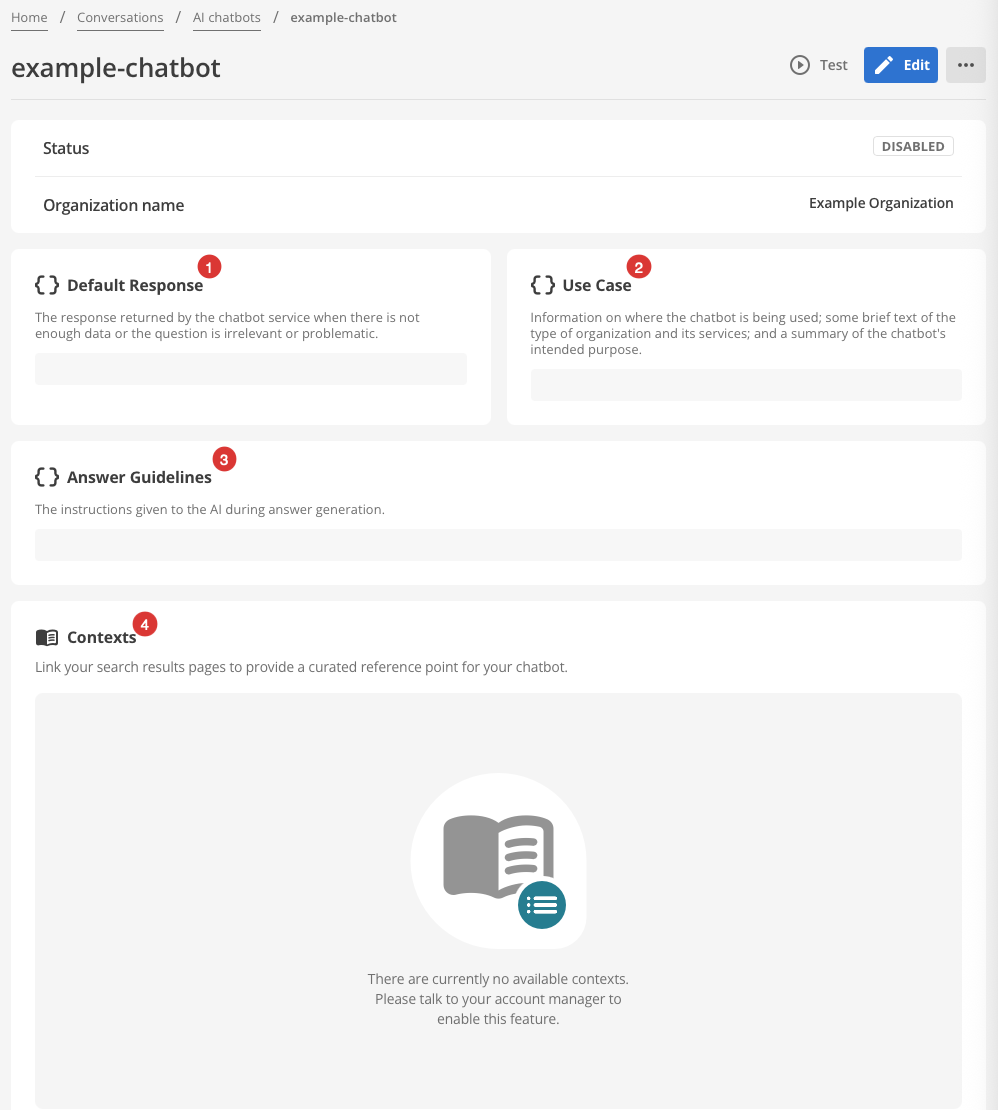 AI Chatbot configuration page