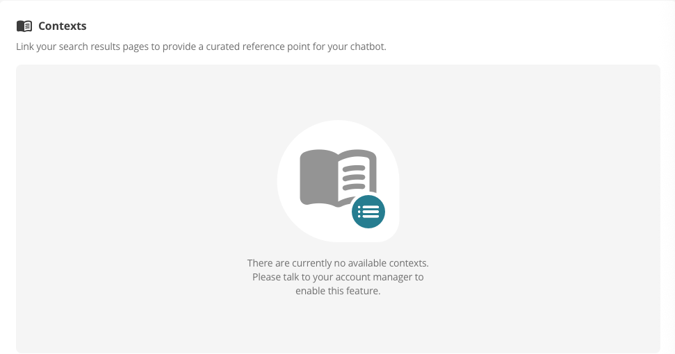 Contexts section of a chatbot configuration page before they have been enabled