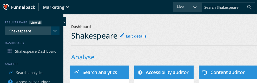 Preview a search from marketing dashboard