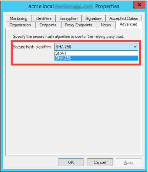 SHA-1 secure hash algorithm configuration