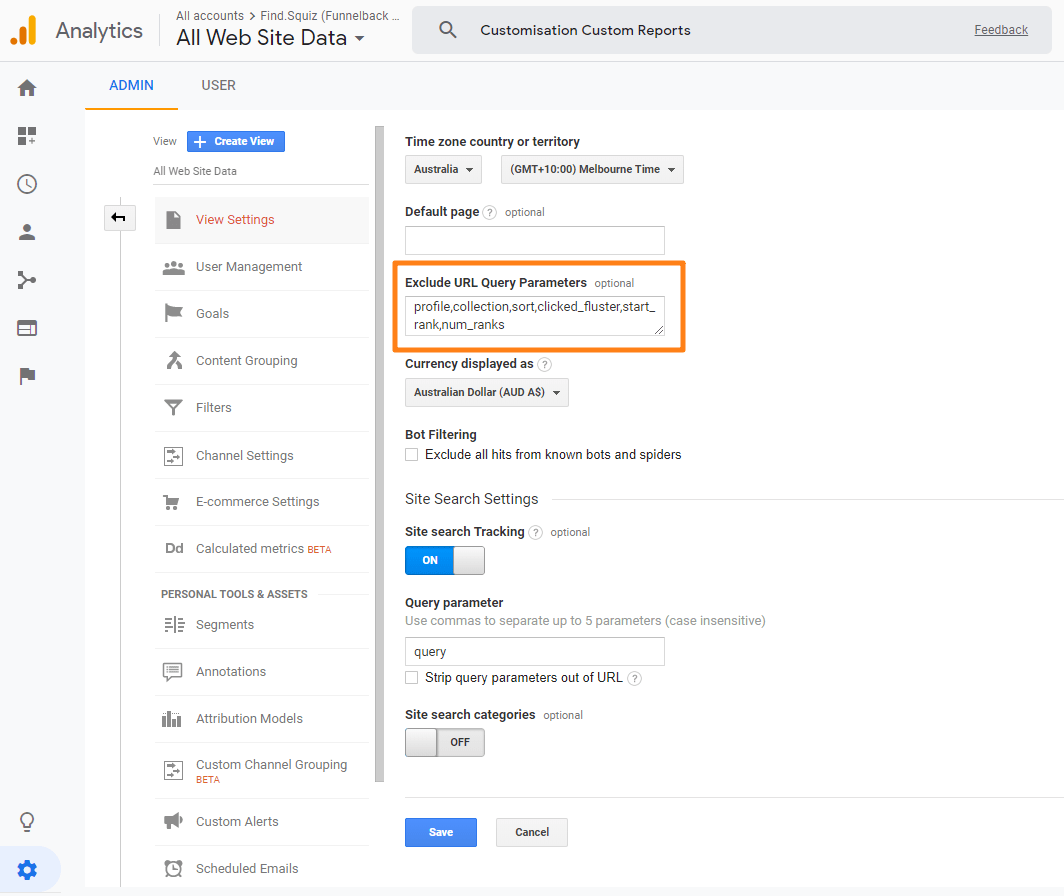 ga admin view query parameters