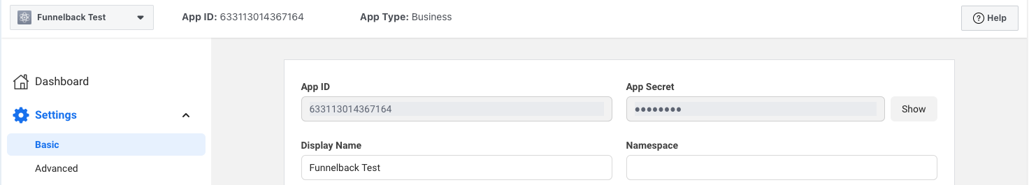 Copy the App ID and secret