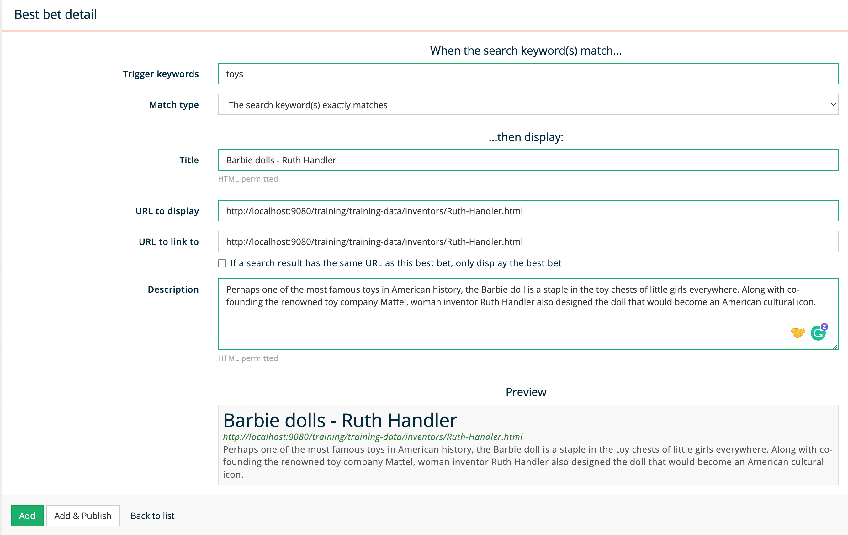 exercise creating a best bet 04