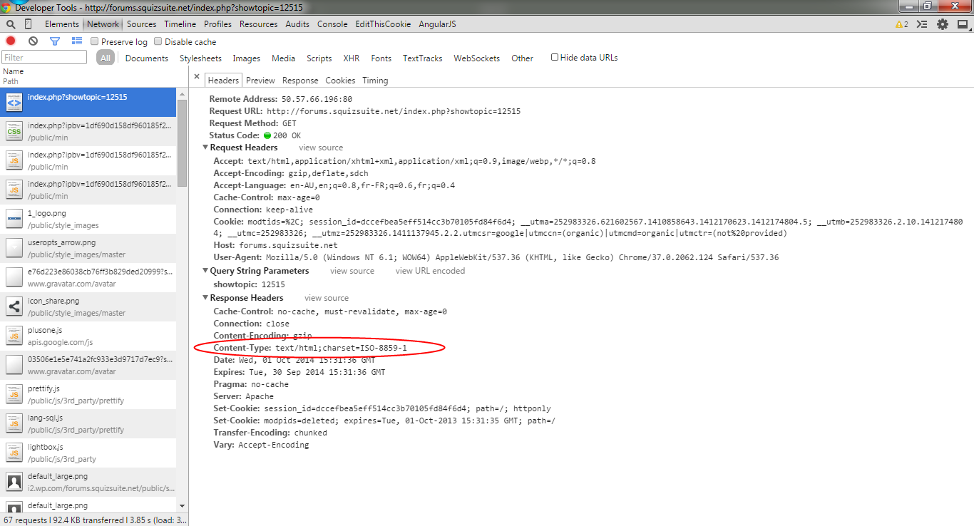 Response header of squiz forum page example