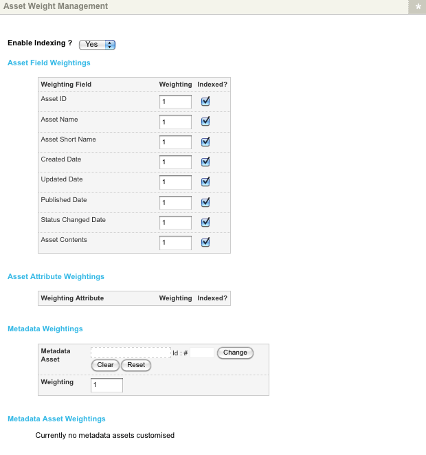 Additional fields in the asset weight management section