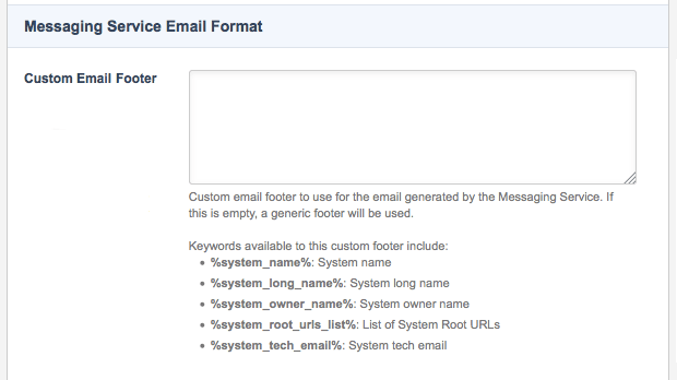 The messaging service email format section