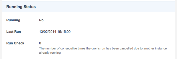 5 0 0 running status section cron manager