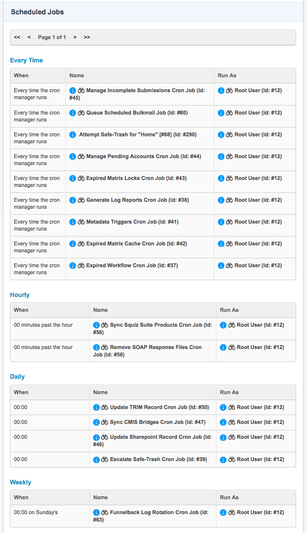 The scheduled jobs section of the *View jobs* screen