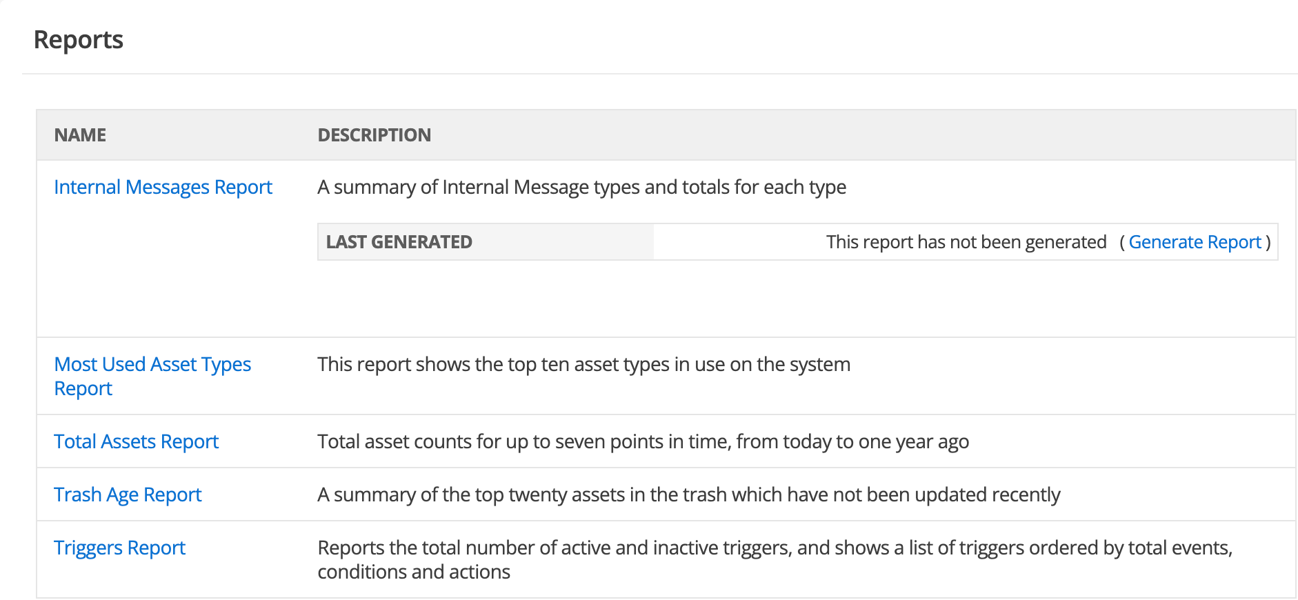The generate report button on an empty report