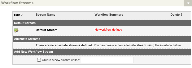 The workflow streams section