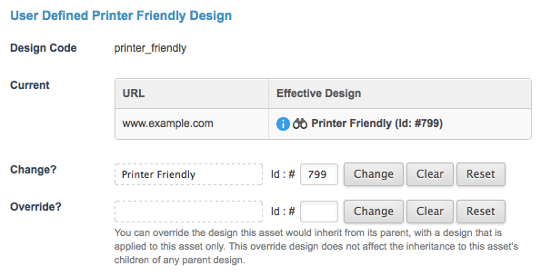 The user-defined printer friendly design section