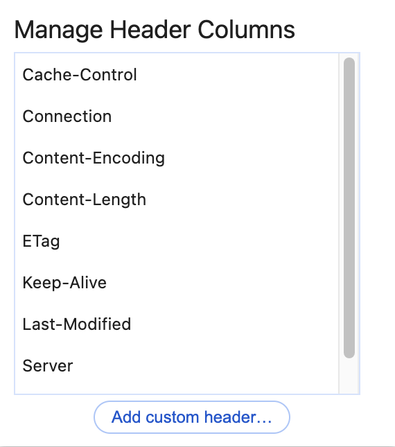 chromium web developer tools manage header columns dialog